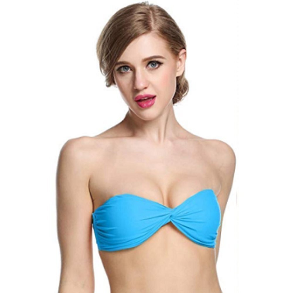 Strapless Neon Blue Twist Bandeau Bikini Top Separates